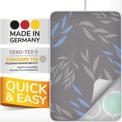 smart&gentle Made in Germany Bügelmatte für Dampfbügeleisen 100x65cm - rutschfeste Bügelunterlage für Tisch, Bügeldecke für Tisch mit Hitze- und Feuchtigkeitsschutz Blaugrau S