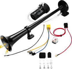 WADEO 12V 118db 18-Zoll Hupe Luft Horn, Lufthorn Drucklufthorn auto Horn mit Kompressor für alle 12V Autos und boote, PKW LKW Lörries Züge Booten Cars Vans Motorrädern (Schwarz) Langes Horn - Schwarz