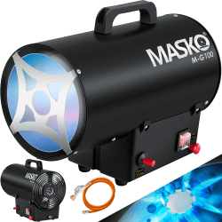 Masko® Gasheizgebläse Gasheizer Heizkanone Gasheizstrahler 10 KW Bauheizer Gas Heizgerät heizstrahler Heißluftgenerator inkl. Gasschlauch & Druckminderer Heizgebläse für handelsübliche Gasflaschen 10 KW Schwarz