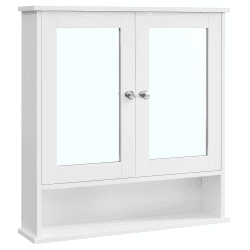 VASAGLE Spiegelschrank, Badschrank, Wandschrank, Hängeschrank mit 2 Spiegeltüren und offenem Fach, verstellbare Ablage, Wandmontage, 15 x 65 x 75 cm, weiß LHC012W01 Weiß 15 x 65 x 75 cm