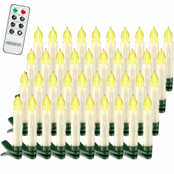 DEUBA® LED Christbaumkerzen Kabellos 40er Set Batterie mit Timer Fernbedienung Echtwachs Optik Lichterkette Weihnachten Flackernd Warmweiß Tannenbaum Warmweiß 40 Stück