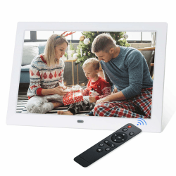 10.1 Zoll Digitaler Bilderrahmen 1280x800P Elektronischer Bilderrahmen Music Photo Video Player mit Fernbedienung/Multi-Diashow/Kalender/Uhr Alarmfunktion Weiß,USB- oder SD-Karte, Wandmontierbar