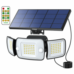 INTELAMP Solar Strahler mit Bewegungsmelder mit Fernbedienung, 6000mAh Lithium-Eisenphosphat-Batterie 1200LM Hohe Helligkeit solarleuchte,4 Modi 270°Weitwinkel Solarleuchten mit 2.7m Kabel 1 Stück- Integrated