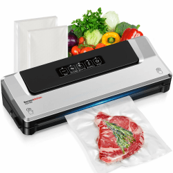 Bonsenkitchen Vakuumiergerät, Vakuumierer Folienschweißgerät für Sous Vide Kochen und Lebensmittel Bleiben bis zu 6x Länger Frisch, 40 Vakuumbeutel Inklusive (Sliber) Silber (40 Vakuumier Beutel)