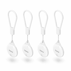 Hama Schlüsselfinder f. Apple "Wo ist"-App, 4 St. (Key Finder mit Bluetooth, Alarm, Handy Schlüsselfinder f. Schlüssel, Geldbörse, Gepäck, Tiere, iOS, iPhone, iPod, iPad, wechselbare Knopfzelle) weiß 4er Set