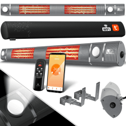 KESSER® Infrarot Heizstrahler 3000W IR-Gastro-Bar Inkl. LED Licht Terrassenstrahler Mit WiFi & Fernbedienung inkl. Schutzhülle Infrarotstrahler Quarzstrahler Terrassenheizer Wand-Heizstrahler Grau