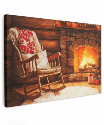 MuchoWow© Weihnachtsdeko Leinwand Bilder Groß 120x80 cm XXL Wanddeko Wohnzimmer Weihnachtsgeschenke Deko Zimmer Wandbilder Modern Bild auf Leinwand Geschenk Winter - Weihnachten - Haus - Kamin Weihnachten - Kamin 80L x 120B cm
