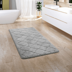 Paco Home Badezimmerteppich Badematte Badteppich Badvorleger Duschvorleger Waschbar Flauschig Memory Foam 3D Effekt, Grösse:65x120 cm, Farbe:Grau 4 65x120 cm Grau 4