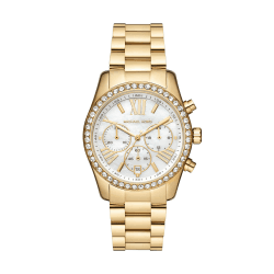 Michael Kors Lexington Chronograph, Edelstahluhr mit Edelstahlarmband, 38 mm Gehäusegröße Goldton und Weiß