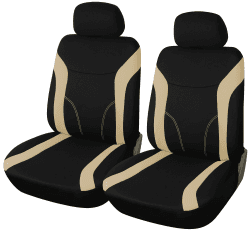 Upgrade4cars Auto-Sitzbezüge Vordersitze Beige Schwarz | Auto-Sitzschoner Set Universal für Fahrersitz & Beifahrer | Auto-Zubehör Innenraum Schwarz Beige