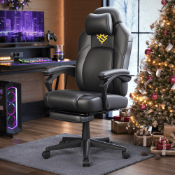 SONGMICS HOME Gaming-Stuhl, ergonomischer Computerstuhl mit Fußstütze, Bürostuhl, Drehstuhl mit Kopfkissen, PU, höhenverstellbar, tintenschwarz OBG072B01 Tintenschwarz Ohne Muster