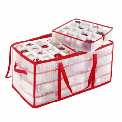 SONGMICS Aufbewahrungsbox für Weihnachtskugeln, Weihnachtskugeln Aufbewahrung, 128 Fächer je 8 cm, aus Kunststoff, Deckel, 2 Reißverschlüsse, 8 Tabletts, seitliche Griffe, kirschrot RFB029T01 Kirschrot 128 Fächer (64,5 x 33,5 x 34 cm)