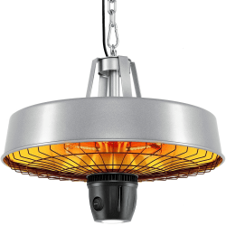 KESSER® Deckenheizstrahler Heizpilz Infrarot-Heizstrahler 2500W Terrassenstrahler mit Fernbedienung Quarzstrahler | LED Licht | Decke | Infrarotstrahler | mit Kette + Karabinerhaken Carbon-Heizelement Silber