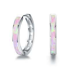 Damen Creolen Ohrringe 925 Sterling Silber Opal Ohrringe Kleine Creolen Kreis Ohrringe Opal Schmuck Geschenke für Mama Frauen Kinder G-Silber-20mm-Rosa Opal