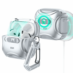 ESR für AirPods 4 Hülle (HaloLock), kompatibel mit AirPods 4 Gen (2024) (USB-C), kompatibel mit MagSafe, sturzsicherer Verschluss, einfaches Öffnen, Cyber Serie, Silber Grau AirPods 4(2024)