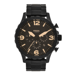 Fossil Nate Uhr Für Herren, Quarzwerk Chronograph Mit Edelstahl- Oder Lederarmband Schwarz und Braun