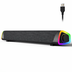 SOULION R30 Plus Computer Lautsprecher, USB-betriebene Bluetooth PC-Soundbar, LED-Lichter mit Schaltertaste, tragbare Computer-Soundbar für Desktop Laptops, Schwarz (kein 3,5-mm-AUX) USB grey