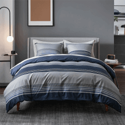 BEDSURE Bettwäsche 200x200 3teilig Bettbezug - Bettwäsche-Sets Blau 200 x 200 cm mit 2 Kissenbezüge 80x80 cm, ÖKO-TEX Weich und Bügelfrei gestreift Muster mit Reißverschluss Gestreift Blau 200 x 200 cm