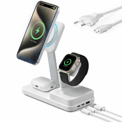 ESR 100W 6 in 1 GaN Ladestation mit CryoBoost, kompatibel mit MagSafe Ladeständer, magnetisches kabelloses Ladegerät für iPhone 16/15/14/13, Apple Watch, AirPods 4/3/2/Pro, und USB-C/A-Geräte, Weiß 6 in 1 - Weiß