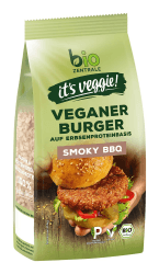 biozentrale Veganer Burger Smoky BBQ 170 g ca. 4 Burger, vegane Fleisch-Alternative aus Erbsenprotein, hoher Proteingehalt, ohne Soja, zum Braten und Grillen Burger Smokey BBQ 170 g (1er Pack)
