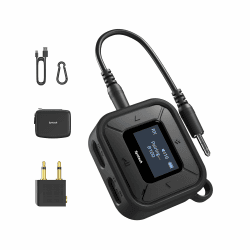 Syntech Flugzeug Bluetooth Transmitter Receiver mit Extra Dual 3,5 mm AUX-Adapter, LED-Display Niedrige Latenz Dual Link Bluetooth 5.3 Splitter Kopfhörer Adapter für AirPods Auto Schwarz