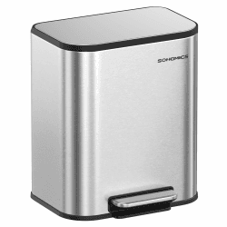SONGMICS Mülleimer Küche, 20 Liter Abfalleimer mit Deckel, Tretmülleimer, Stahl, Softclose, Offenhaltefunktion, mit Inneneimer, breites rutschfestes Pedal, metallisches Silber LTB542E20