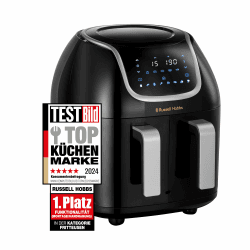 Russell Hobbs Heißluftfritteuse Doppelkammer [2 Fächer je 4,25l, nur getrennt nutzbar, Gesamtvolumen 8,5l] Rapid Air Fryer Technik (8 Programme, spülmaschinenfest,Touchscreen) AirFryer 27290-56S