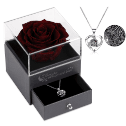 Eaprala Geschenke für sie konservierte echte Rose Schublade Ewige handgemachte konservierte Rose mit Halskette 100 Sprachen Geschenk, verzauberte echte Rose Blume zum Valentinstag Muttertag (Weinrot)