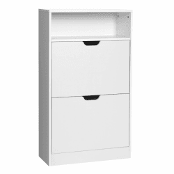 VASAGLE Schuhschrank 2 Klappen, Schuhkipper, Schuhregal, Schuhaufbewahrung, offenes Fach, Trennwand verstellbar, für 8-12 Paar Schuhe, Flur, 24 x 60 x 102 cm, wolkenweiß LBC040W01 Wolkenweiß 60B cm
