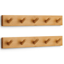 LARHN Garderobenhaken Holz (2 Stück) - Garderobenleiste Holz mit 5 Haken - 43 cm - Kleiderhaken Wand - Wandgarderobe für Flure, Garderoben, Schlafzimmer und Badezimmer 5 Haken (2 Stk.) 5 Haken mit Brett