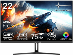 Minifire 22 Zoll Business Computer Monitor, Desktop Gaming Monitor, IPS, FHD 1080p,75 Hz, Adaptive-Sync, Eye Comfort, sRGB 110%, Ultra Thin Aperture, Tilt, VESA, HDMI, VGA, PC Bildschirm-Schwarz 22"/ 75Hz/HDMI/VGA