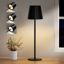 PreeOtti Tischlampe Kabellos, Dimmbare Tischleuchte Akku LED mit 3 Farbtemperatur, Stufenlos Dimmbar, Touch Lampe mit USB-C Aufladbar für Outdoor Nachttisch Esstisch Camping(Schwarz) 1 Stück Schwarz-1 Stück