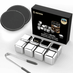 Eiswürfel Aus Edelstahl Wiederverwendbare weihnachtsgeschenke Whisky Steine Ice Cubes Set, Whiskysteine, Wein Kühlsteine Für Getränke, Vatertagsgeschenke für Männer und Ehemann, 8 Stück Silber