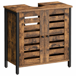 VASAGLE Waschbeckenunterschrank, Badezimmerschrank, Aufbewahrungsschrank, 30 x 60 x 60 cm, mit 2 Lamellentüren, verstellbare Regalebene, mit Griffen, vintagebraun-schwarz BBC902B01 Vintagebraun + Schwarz Ablagefläche
