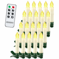 Deuba® Christbaumkerzen LED Kabellos 20er Set Batterie mit Timer Fernbedienung Echtwachs Optik Lichterkette Weihnachten Flackernd Warmweiß Tannenbaum Warmweiß 20 Stück