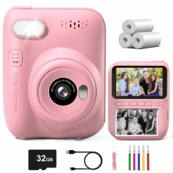 Gofunly Sofortbildkamera Kinder, 3.0 Zoll Bildschirm Kinderkamera Sofortbildkamera mit 32GB Karte & Druckpapier, 14MP/1080P Kamera Kinder Sofortdruck, Geschenk für Kinder 3-12 Jahren (Rosa) 3.0 Stil-Rosa
