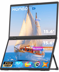 HONGO Triple Portable Monitor USB C 15,6 Zoll 1080P FHD Dual Tragbarer Monitor 360° Foldable, IPS Mobiler Monitor Faltbarer mit Zwei Lautsprecher, Erweiterung Bildschirm für Laptop/PC/Mac/PS3/4/5/Xbox 15,6 Zoll-Dual Screen