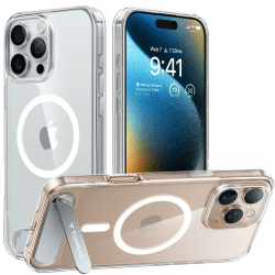 TORRAS für iPhone 16 Pro Hülle für MagSafe mit Titan Flügelständer Zertifizierte Magnetkraft Militärschutz Handyhülle iPhone 16 Pro Case Stoßfest Kratzfest Hardcase Handy Hülle Transparent Transparent iPhone 16 Pro