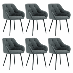 WOLTU 6er Set Esszimmerstühle, Küchenstuhl, Stuhl Esszimmer Wohnzimmer, ergonomischer Sessel, Armlehnstuhl, Polsterstuhl, Sitzfläche aus Samt, Metallbeine, Dunkelgrau, EZS02dgr-6 Dunkelgrau Samt
