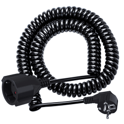 Schuko Verlängerungskabel, Schutzkontakt Spiralleitung dehnbar von 1,05 m bis 5 m Max, IP20 Verlängerungsleitung(230V/16 A), Spiralkabel 3 x 1,0 mm² mit Schuko Stecker & Kupplung, Schwarz 5M+Schuko Schwarz