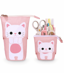 Xespis Federmäppchen Reißverschluss, Teleskopisch Mäppchen, 2-in-1 Standmäppchen, Federtasche Mädchen, Schüttelpenal Teenager, Schulmäppchen, für Mädchen Geschenke 7 8 9 10 11 12 Jahre(Weiße Katze) Katze-weiß