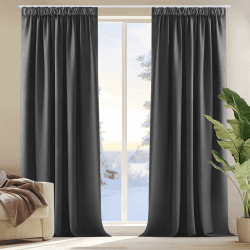 Deconovo Gardinen mit Kräuselband Blickdicht Vorhänge Kälteschutz Vorhang Verdunkelung Gardinen Wohnzimmer, 175x140 cm(HöhexBreite), Dunkelgrau, 2er Set H175 x B140 cm (2er Pack) Dunkelgrau