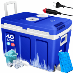 KESSER® 40L Kühlbox mit Rollen | zum Warmhalten und Kühlen | thermo-Elektrische Kühlbox | 12 Volt und 230 Volt| Mini-Kühlschrank | Thermobox für Auto| Boot und Camping | EEK A++ mit ECO Modus Blue
