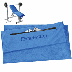 DUNSOO Fitness Handtuch I 120x50cm I Mikrofaser Sporthandtuch mit Reißverschlusstasche für Fitnessstudio und Training I Gym Handtuch (Mittelblau)