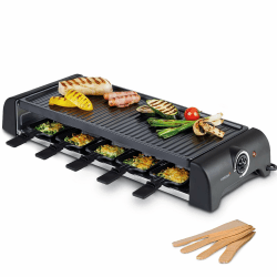 Korona 45060 Raclette für 10 Personen | XXL-Raclette mit 10 Pfannen & Holzspateln | Antihaftbeschichtete Grillplatte | Langes Kabel 1,2 m | 1500 Watt, Schwarz 10 Personen Schwarz