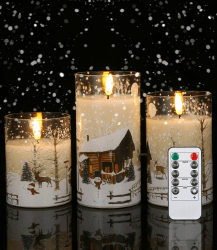 3Pcs Led Kerzen mit Timerfunktion, Led Kerzen Flackernde Flamme Echtwachs, Flammenlose Kerzen, Led Kerzen mit Fernbedienung, Led Weihnachtskerzen, Flammenlose Kerzen Weihnachten Dekoration Kerzen Weihnachtsschneemann