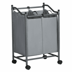SONGMICS Wäschesortierer mit Rollen und 2 Fächern, Wäschekorb, Wäschesammler, Wäschewagen mit abnehmbaren Taschen, Gesamtkapazität 90 L, grau, LSF002GS 50,5 x 41 x 79,9 cm (L x B x H)