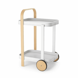 Umbra Bellwood Barwagen, Servierwagen und Beistelltisch mit 2 Etagen und herausnehmbaren Metall Tabletts, Weiss/Natur