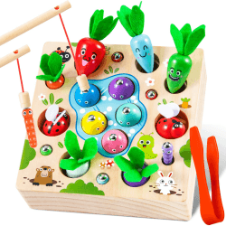 COOLJOY Montessori Spielzeug ab 1 2 3 Jahre | Karotten Steckspiel Holz l Magnetische Angelspie | Holzspielzeug Motorikspielzeug | Geschenk für Junge und Mädchen