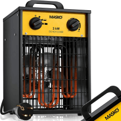 Masko® Elektroheizer Heizlüfter Bauheizer 3 KW mit integriertem Thermostat elektrisch Heizgerät 3000 Watt 3 Heizstufen Heizgebläse für Innen- und Außeneinsatz Überlastschutz Elektroheizgebläse Gelb 3 KW Gelb